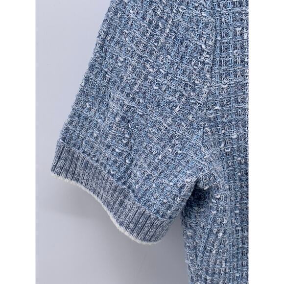 GOELIA Women's Blue-White Knit V-Neck Gathered Waist Button-Up Mini Dress SZ XS - Picture 5 of 12